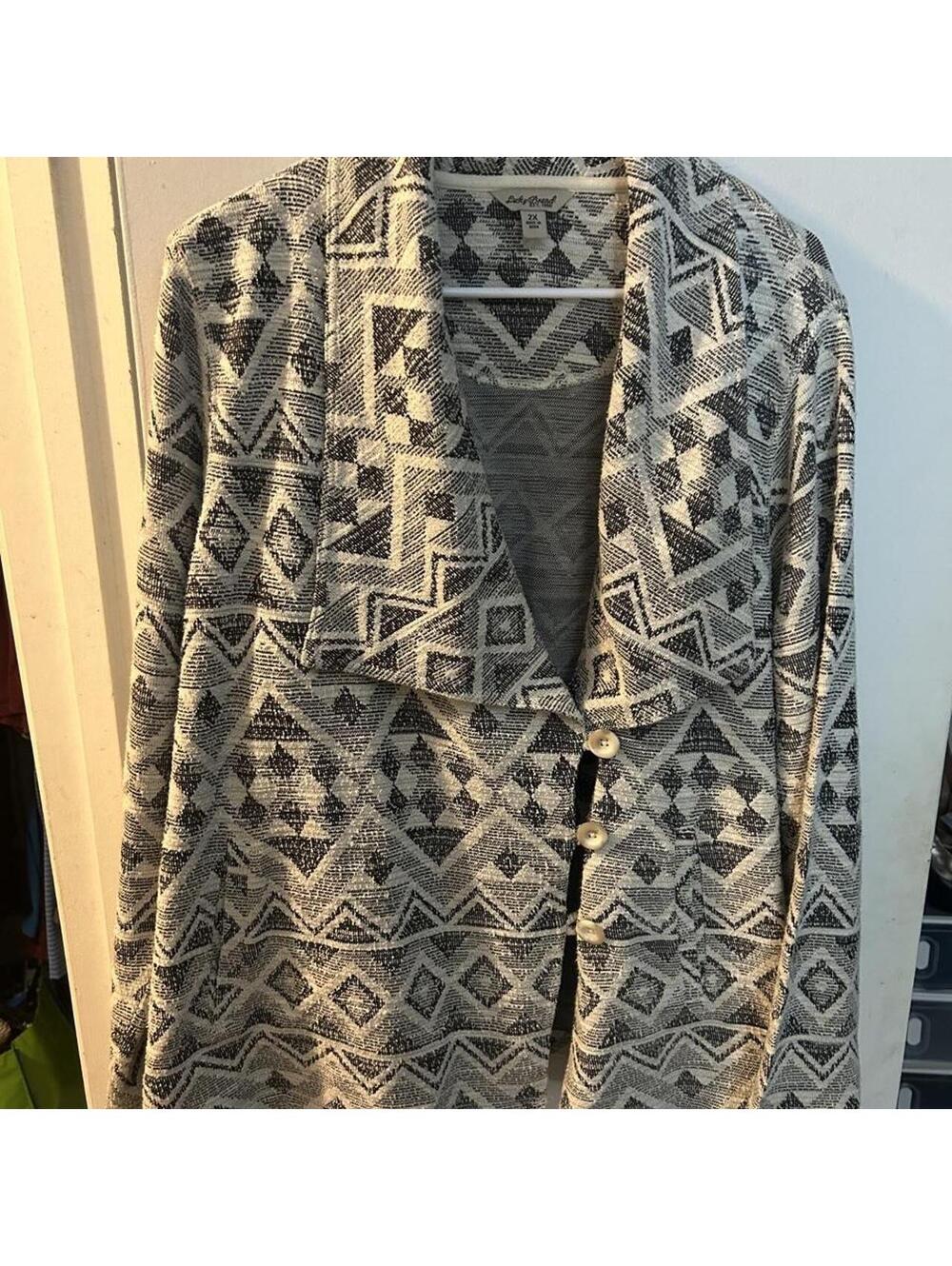 Lucky Brand grey geometric southwestern Aztec print cardigan size 2X